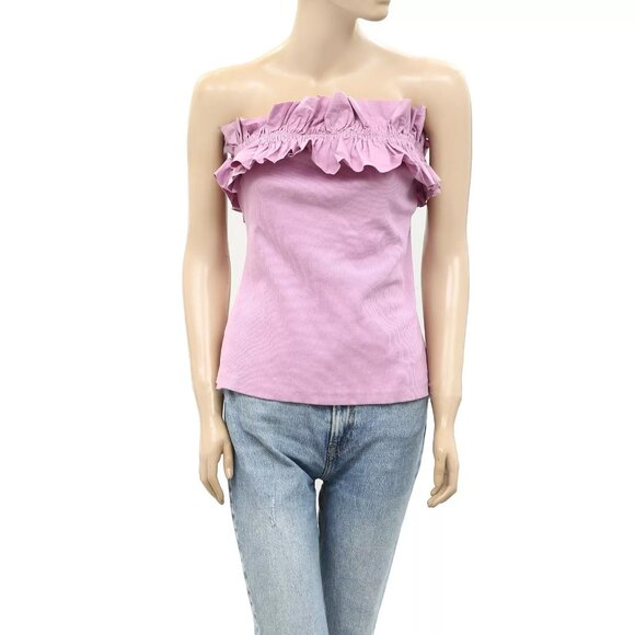 Maeve Anthropologie Poplin Ruffle Blouse Tube Top Ribbed Strapless S NWD 260886 - Picture 10 of 10